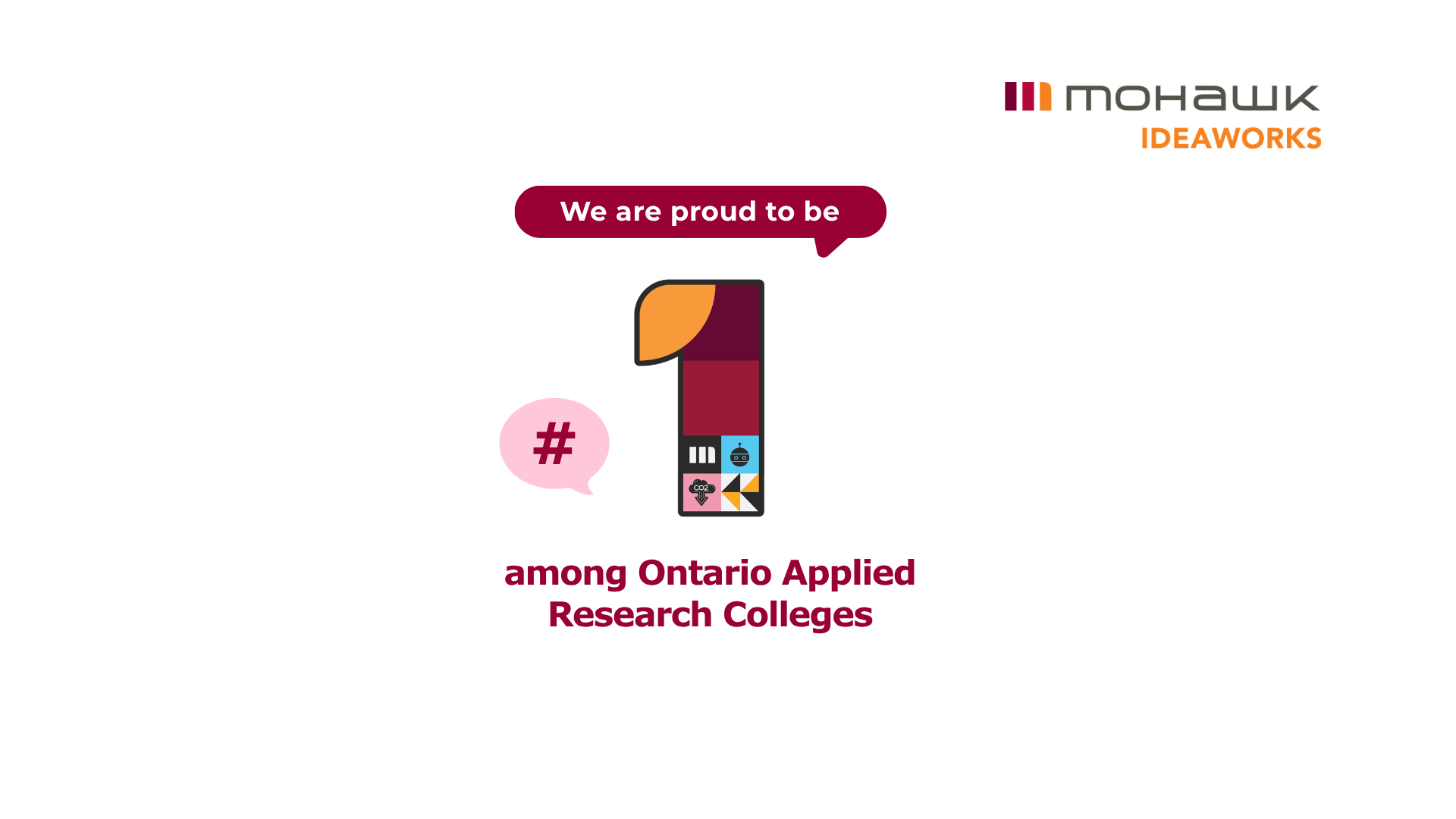 Research Infosource Rankings Celebration — Mohawk IDEAWORKS #1 applied research colleges graphic